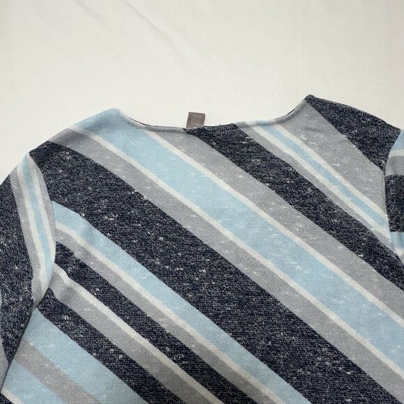 Chico's 2 Women's Large Blue White Diagonal Striped 3/4 Sleeve Knit Top Blouse - Picture 11 of 14